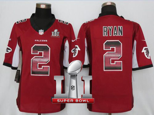 Nike Falcons #2 Matt Ryan Red Team Color Super Bowl LI 51 Men's Stitched NFL Limited Strobe Jersey
